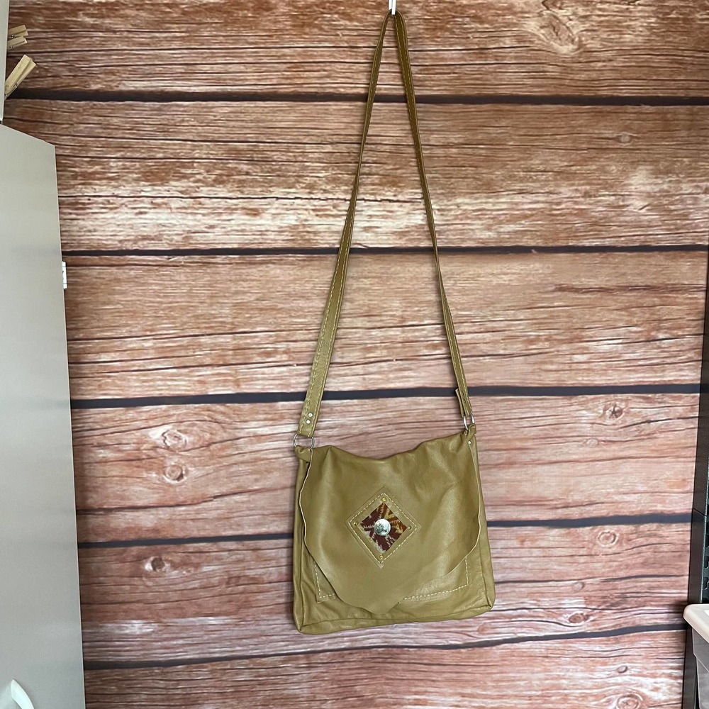 Leather Crossbody Bag Purse Tan Handmade Boho Festival